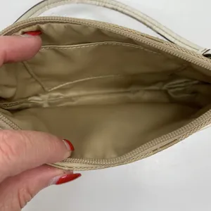 Coach Small Wristlet Signature Jacquard Monogram Khaki Tan White Patent Leather thumbnail 6