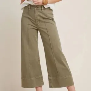 ✨ANTHROPOLOGIE Pintucked Olive Green Chino Wide Leg Cropped Sz 2 Pants✨ thumbnail 2