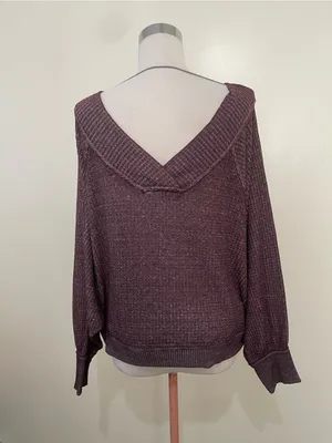 We The Free Mauve Plum Waffle-Knit Scoop Pullover thumbnail 3