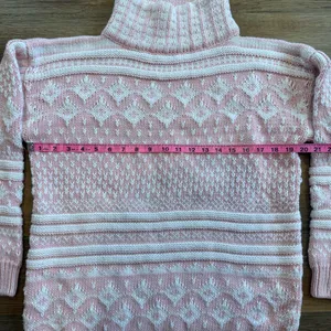 Vintage Gantos Pink, White Chunky Knit Turtleneck Sweater Barbiecore Soft Girl M thumbnail 7