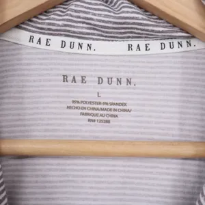 Rae Dunn Pajama Set Women's L Grey Striped Button-Down Excellent thumbnail 3