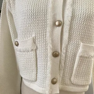 GU (Uniqlo) Fringe Double Pocket Knitted Jacket in Off White thumbnail 4