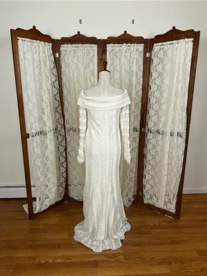 SheIn Pretty Jeta Ari Tea Break Off-Shoulder Ivory Knit Wedding Dress thumbnail 7