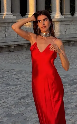 Zara nwt red maxi dress fitted bodycon satin effect party evening holiday gown thumbnail 1