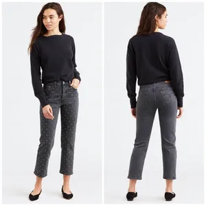 Levi's Black/Grey 501 Bejeweled Rock Stud High Waisted Jeans thumbnail 14