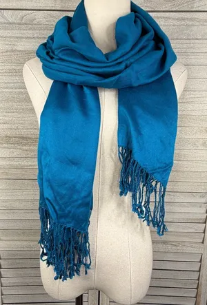 JONES NEW YORK Women's Teal Blue Fringe Trim Scarf-OS thumbnail 1