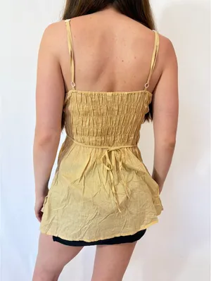 Pale Yellow Button Detail Pink Trim Tie Back Y2k Tank Top thumbnail 2