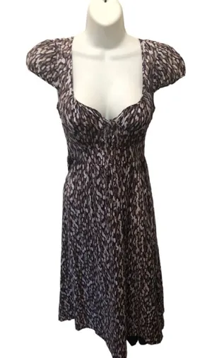 Banana Republic Printed Silk Blend Midi Peasant Dress 4 Tied Scoop Neck Brown thumbnail 1