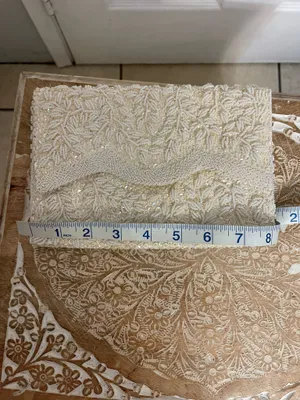 La Regale Beaded Ivory Sequin Envelope Clutch thumbnail 13