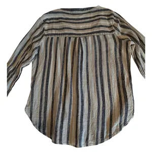 Milano Womens Linen Blend Striped Button Down Shirt Neutral Long Sleeve Size M thumbnail 9