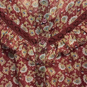 NWOT..American Eagle Women's Boho Peasant Bell Sleeve Burgundy Floral Blouse thumbnail 9