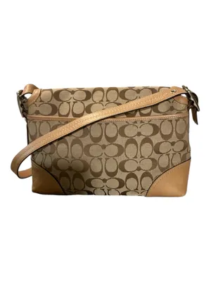 Vintage Coach Hamptons Signature Jacquard Flap Crossbody Bag | Tan Khaki Leather F13066 thumbnail 2
