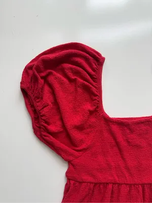 Madewell Red Puff Sleeve Square Neck Peplum Cotton Peasant Top Size XXS thumbnail 3