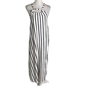 Zara Cotton Knit Striped Midi Dress in Navy Cream Size M thumbnail 4