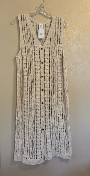 NWT Time and Tru Women’s 100 % Crochet Button-Down Duster Coverup sz S/M thumbnail 1