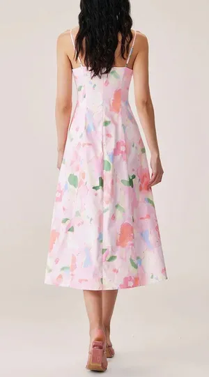 Rihoas Pink Floral Slip Midi Dress thumbnail 2