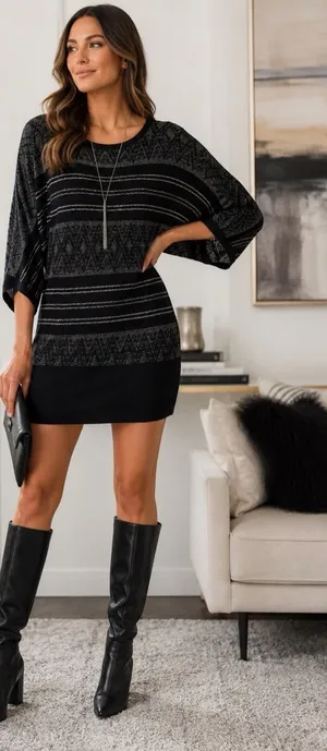 White House | Black Market Black Silver Shimmer Dolman Sweater Mini Dress Tunic XL thumbnail 1