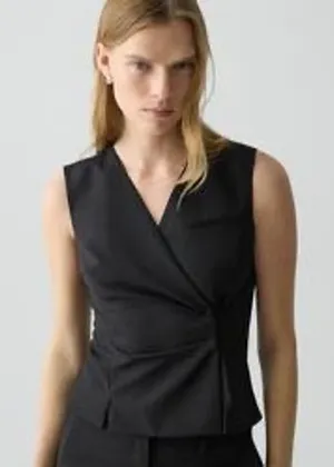 Theory Kenta Black Linen Blend Tie Front Vest Sleeveless Top V-Neck L thumbnail 1