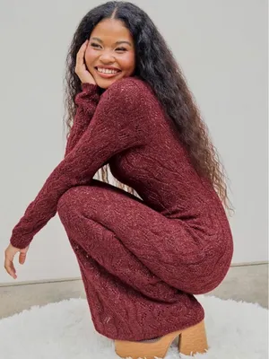 NWT Cider Burgundy Long Sleeve Knit Maxi Dress Size Medium thumbnail 5