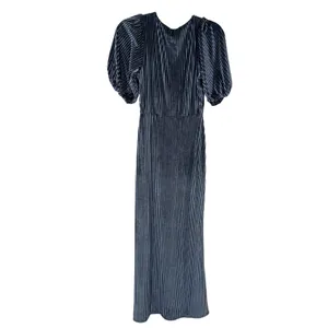 Lovers + Friends NWT Sarai‎ Maxi Dress Short Sleeve Velvet Ribbed Steel Blue thumbnail 6
