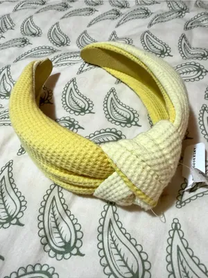 Anthropologie Pale Yellow Waffle Two Tone Knot Headband OS NWT thumbnail 2