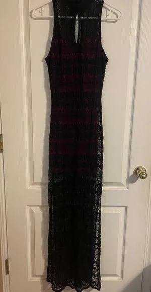 Fredrick’s Of Hollywood Sheer Purple Black Lace Maxi Dress Size Medium thumbnail 1