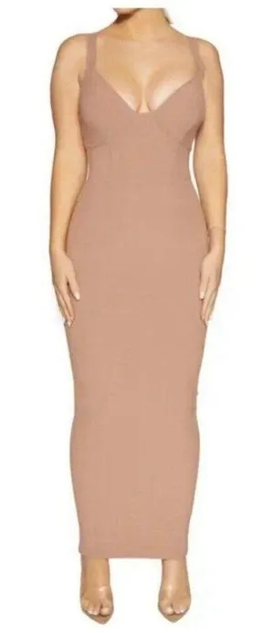 Naked Wardrobe NEW Women XS Brown Faux Bustier Ribbed Hourglass Bodycon Dress thumbnail 1