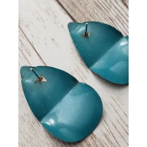 Vintage Stud Earrings For Pierced Ears - Teal Hammered Design thumbnail 4