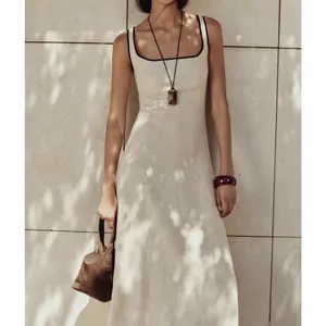 Zara Beige Black Trim Tank Maxi Dress Resort Beach Linen Capsule European thumbnail 10