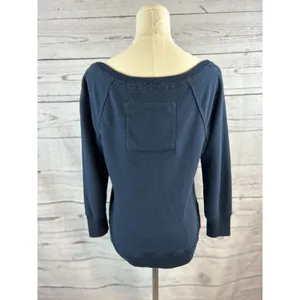 Y2k Abercrombie and Fitch Sweatshirt Womens Medium Navy Blue Logo Pullover thumbnail 3