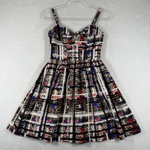 Amanda Uprichard Silk Mixed Print Fit and Flare Mini Dress Leopard Floral M thumbnail 1
