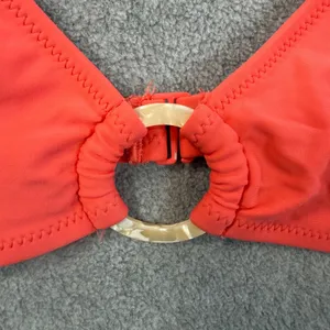Aerie Scoop Plunge Bikini Top Women's Medium Coral Swimwear Ring Accent thumbnail 2