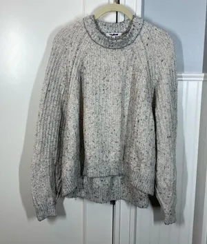 Madewell Ribbed Cotton-Blend Crew Neck Sweater Heather Dusk Grey Marl size small thumbnail 1