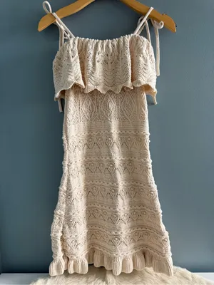 Zara Beige Crochet Knit Mini Dress thumbnail 6
