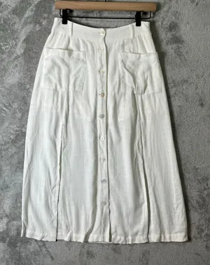 L*Space White Button Front‎ Midi Skirt Women’s Size Small Boho Pocketed Slits thumbnail 1