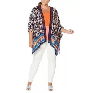 Colleen Lopez Boho Colorful Floral Crochet‎ Lightweight Open Oversized Tunic M L thumbnail 2