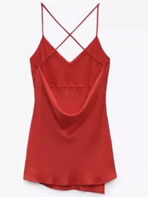 Zara Red Satin Draped Back Cami Tank NWT S thumbnail 9