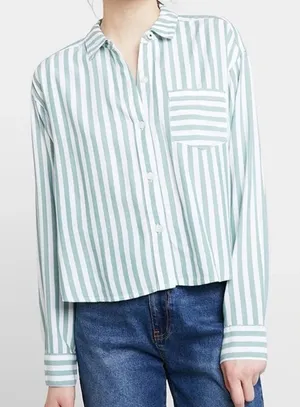 Abercrombie & Fitch cropped Green and White Striped Shirt thumbnail 1