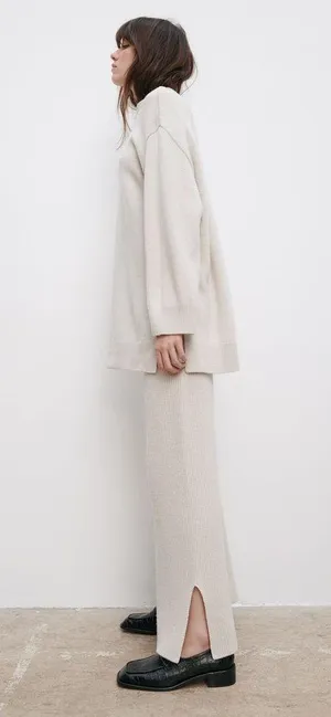 Zara Oversized Neutral Sweater Top thumbnail 6