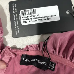 PrettyLittleThing Pink‎ Satin Drape Bardot Sleeve Ruched Back Bodycon Dress 16 thumbnail 4