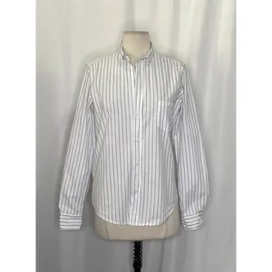FRANK & EILEEN Crinkle Barry Buttondown Top Blouse‎ White Blue Dotted Small thumbnail 2