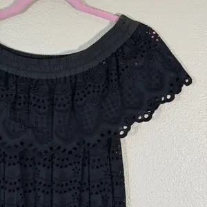 Love Shack Fancy Black Lace Off Shoulder Mini Dress Womens XS Whimsigoth Boho thumbnail 8