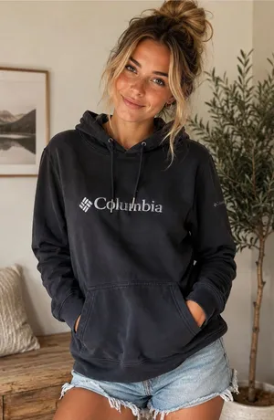 Columbia Black Logo Pullover Hoodie Women’s Size Small thumbnail 1