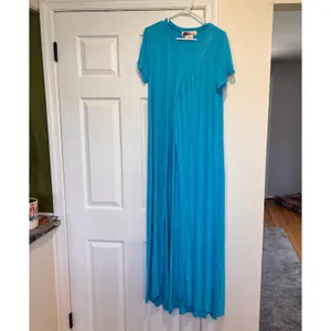 Free People FP Beach Maxi Dress Cover Up Blue Front Slit Swim Casual Size Large thumbnail 3