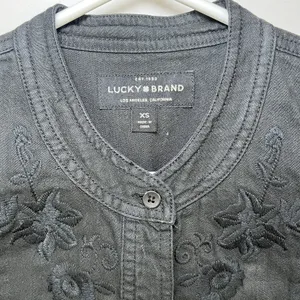 Lucky Brand Popover Dress Black Embroidered Denim Pullover Long Sleeve Y2K XS thumbnail 4
