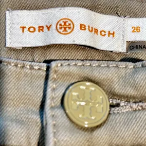 Tory Burch Emmy Beige Slim Ankle Pants Gold Snap Detail Stretch Sz 26💛 thumbnail 11