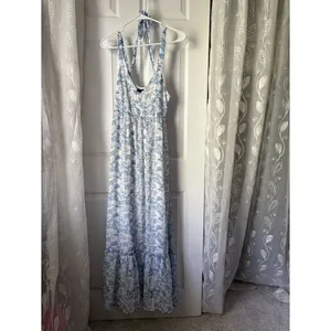 Lulus My Love Story Floral Print Tie-Back Maxi Dress side zipper size S thumbnail 2
