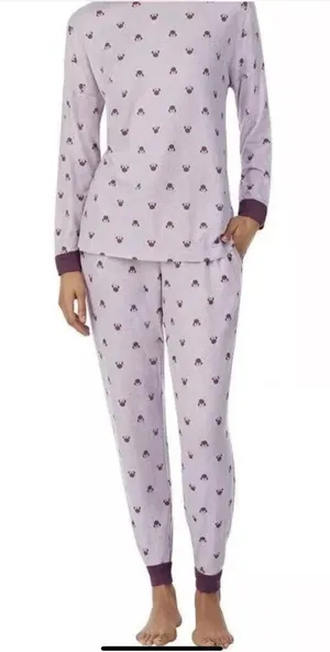 Disney Minnie Mouse‎ Pajama Set Womens XL Purple Long Sleeve Joggers Loungewear thumbnail 1