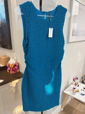 Anthropologie Textured Sleeveless Mini Dress in Teal thumbnail 3