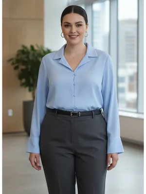 Worthington Light Blue Button-Front Blouse Long Sleeve Plus Size XXL thumbnail 4